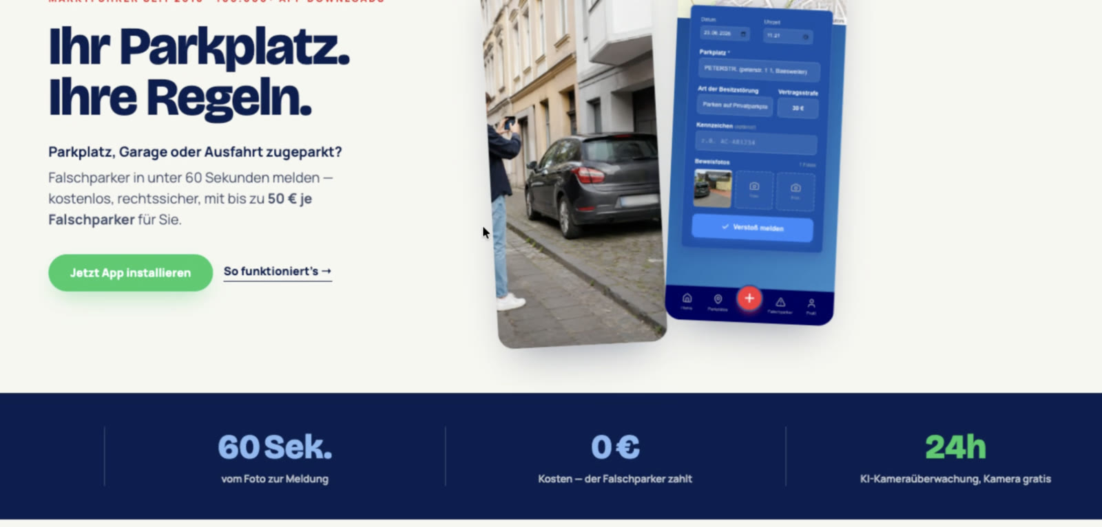 Landingpage-Referenz mit prägnanter Headline, Produktabbildung und Handlungsaufforderung
